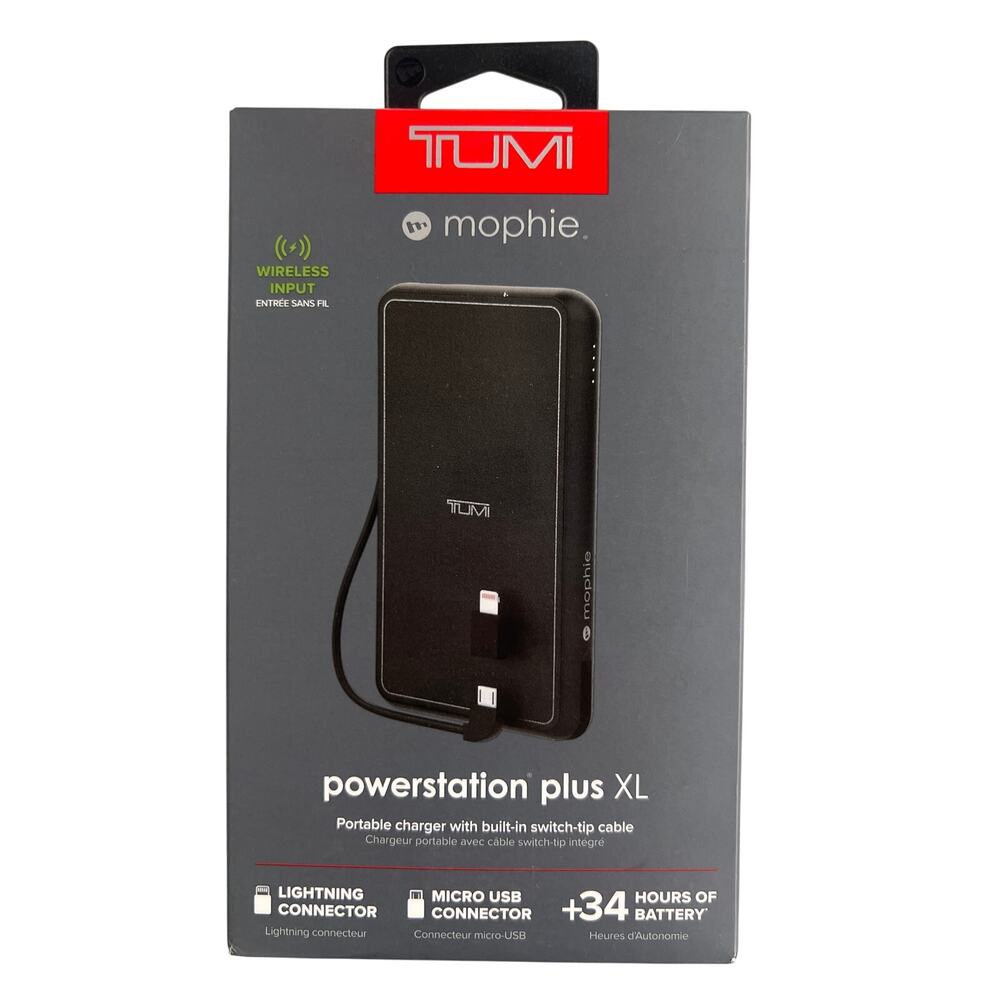 new w/box Tumi powerstation plus XL portable charger w/built in switch tip cable